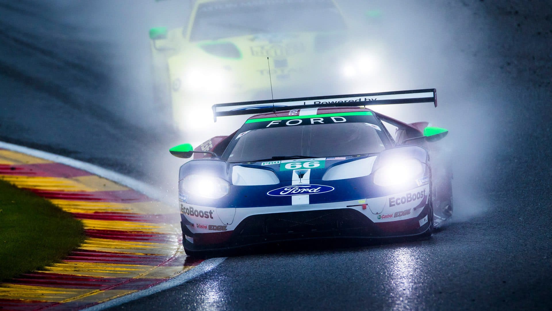 Ford GT GTLM race car in the rain